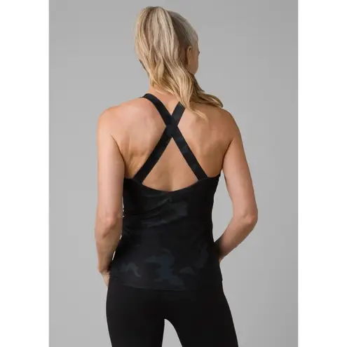prAna NWT Layna Cross Back Built-in Bra Tank Top | Black Camo | Small