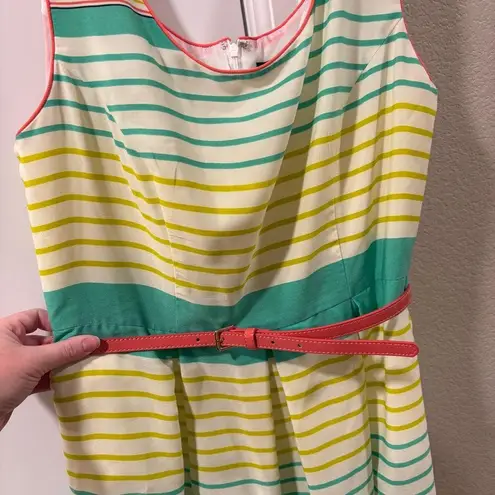 Tiana B Sleeveless Midi Striped Dress 10 Orange/Green/Yellow Fit & Flare Career