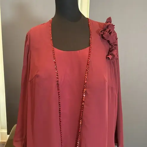 Women’s Mother of the Bride Formal Chiffon Dress ZipBack Matching Jacket Size 20 Red