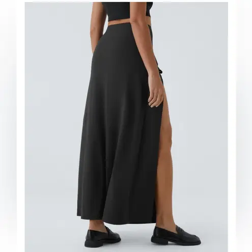 Halara NWT Elegant Black Maxi Skirt high side slit with shorts and buckle detail