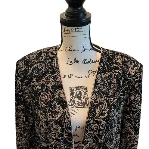 Alex Evenings formal Jacket Open front Black floral Size XL Metallic stretch