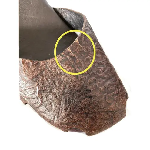 Calleen Cordero Wood Platform Sandals Embossed Leather Sculpted Heel Size 9 Brown