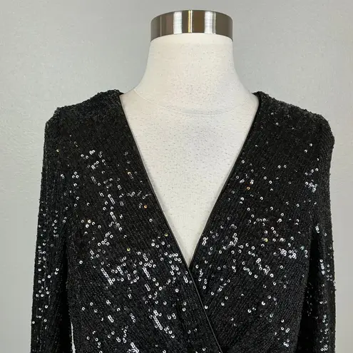 Eliza J Women's Cocktail Dress Size 6 Black Sequined Long Sleeve Fit and Flare