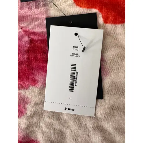 C by Bloomingdales Cashmere Sweater Floral Print‎ Ivory Red Pink Womens L White Size L