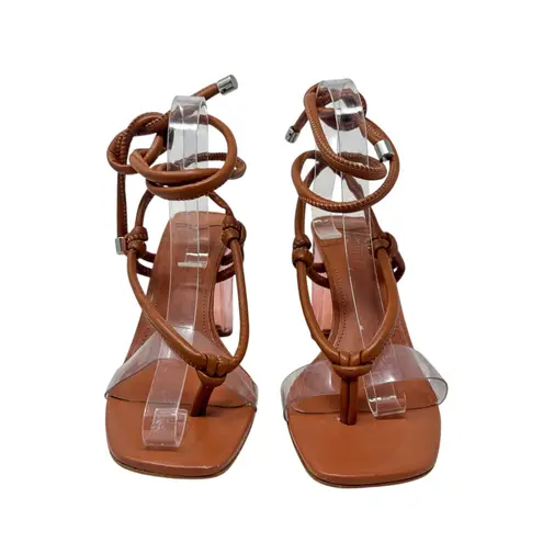 Schutz Siena Ankle Tie High Heel Sandals Caramel Brown Clear Size 9.5