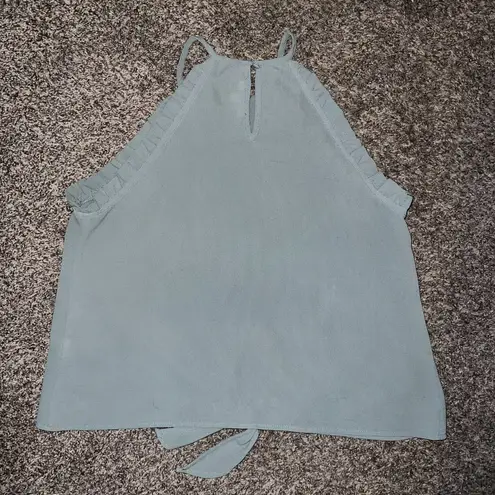 Size Medium Mine Sage Green Halter Top | Boho Ruffle Trim Tie