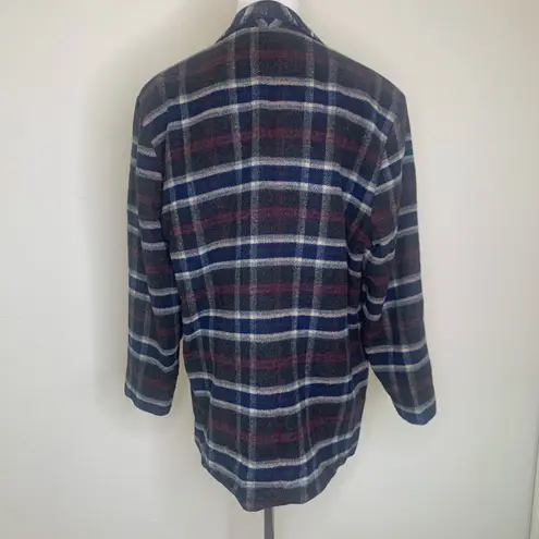 Vintage Plaid Blazer Whipstitch Detail Sz Large Western Gray