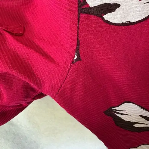 Maeve Anthro A-line Dress Magenta Floral Shirt Dress Ribbed Texture Tropical