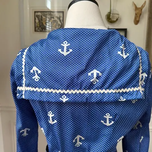 Vintage 70s House of She Ltd Zip Front Anchor Sailor Dress M Blue Size M