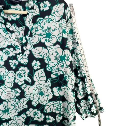 Lands End Tunic Dress Womens L Green Floral Split Kawaii Beach Swim Cover Up Size L