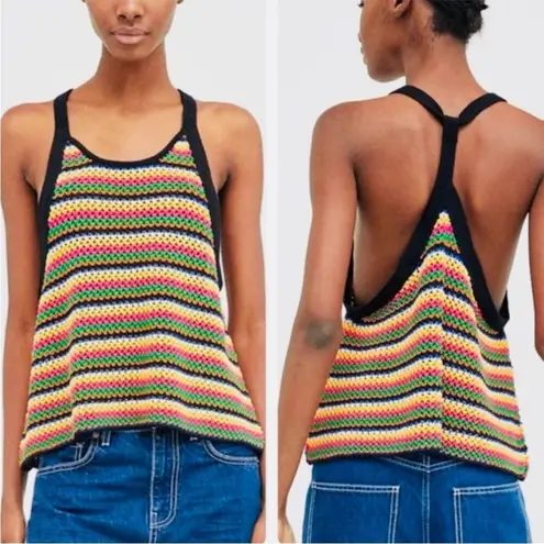 ZARA  Rainbow Crochet Knit Tank Sz S