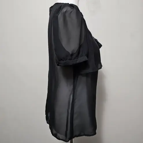 Kardashian Kollection Black Sheer Bow Blouse Size Large