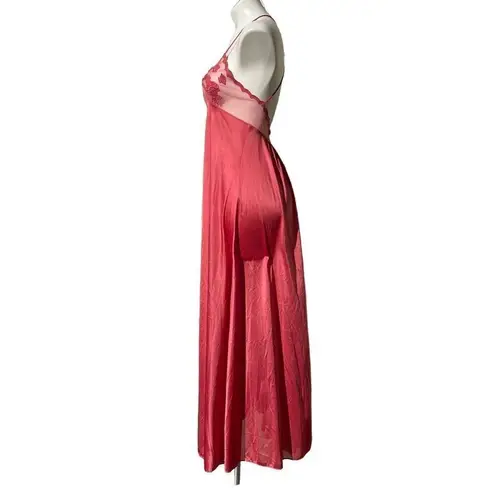 Lily Of France  Vintage Womens Nightgown Slip Dress Lace Maxi Chemise coral Small