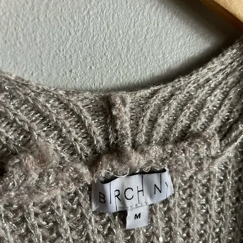 Birch NY Taupe Metallic Knit Open Front Cardigan Sweater Size M Tan Size M