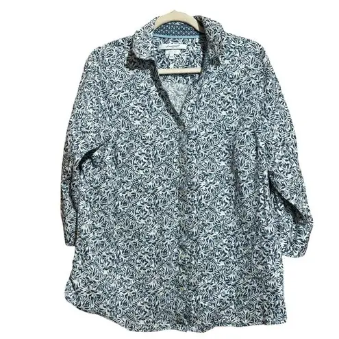 Foxcroft  Top Womens 14W Multicolor Foliage Print Wrinkle Free Button Up Blouse