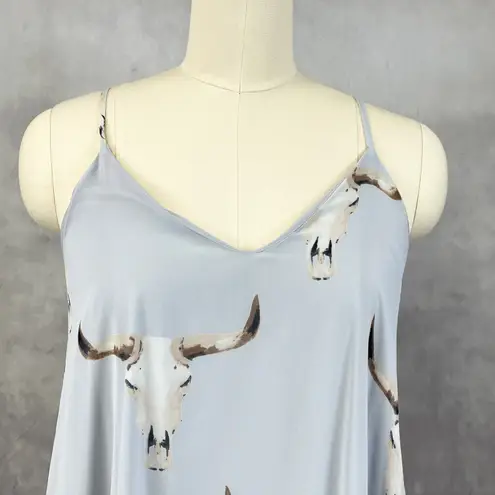 Peach Love California Womens Dress M Bull Skull Print Western Boho Rodeo USA