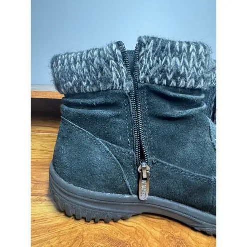 Khombu Boots Women 8M Black Gray Suede Leather Flat Zip Round Toe Winter Travel