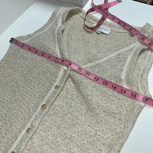 Johnny Was neutral crochet button up duster cardigan pockets linen cotton blend