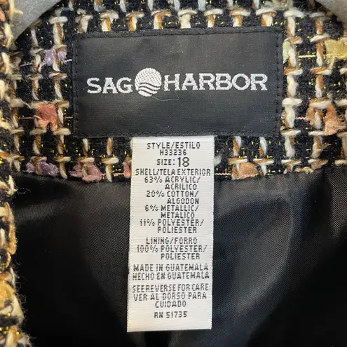 Vintage Sag Harbor Womens 18 Blazer Tweed Pastel Confetti Jacket Full Zip Black