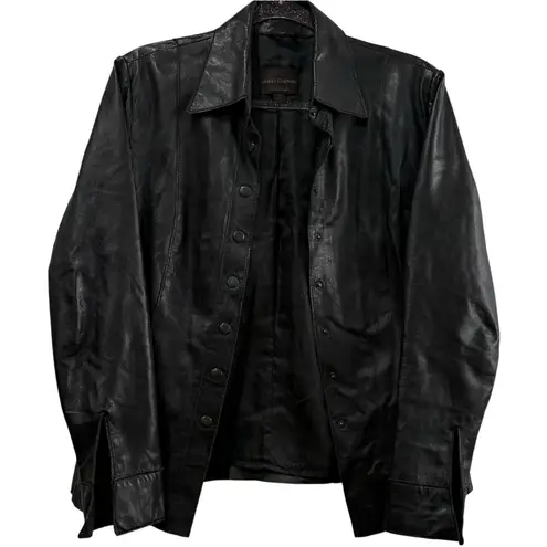 Vintage John Carlisle Essentials Black Lambskin Leather Lined Shirt Jacket MED
