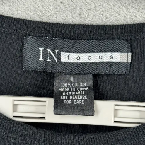 IN Focus Shirt USA Flag Sequin Star Black Short Sleeve Tee Patriotic Festival Size L