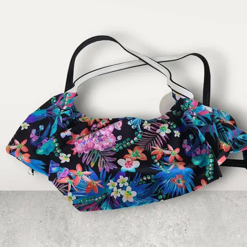 NWT Blush Profile Gottex Swimwear Multicolor Floral Ruffle Bikini Top Size Small Blue