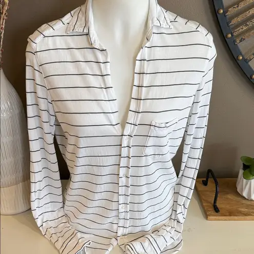 Frank & Eileen  Tee Lab 100% Cotton White Black Striped Button-Up Shirt Size XS thumbnail 3