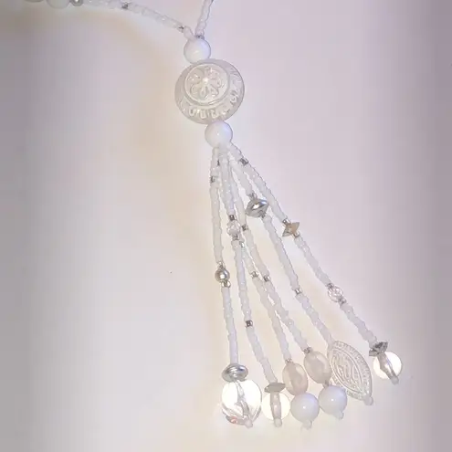 Elegant White Beaded Fringe Tassel Boho Necklace