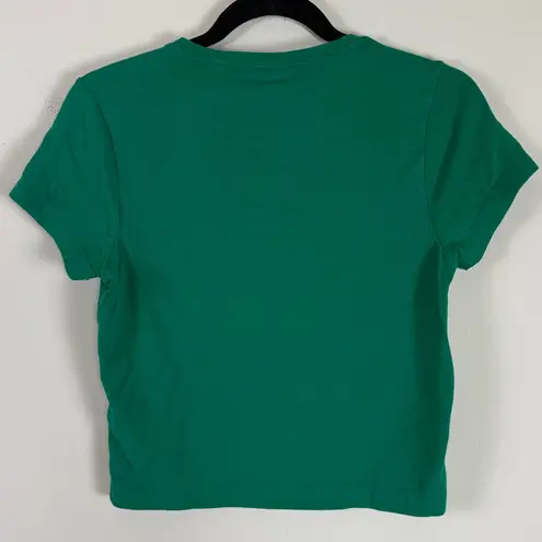 Maeve Lacrosse Embroidered V-neck Cropped Tee in Kelly Green Size Small
