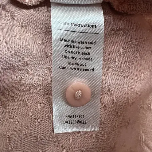 Downeast Pink Ruffled Button-Down Blouse Short Sleeve Size Medium