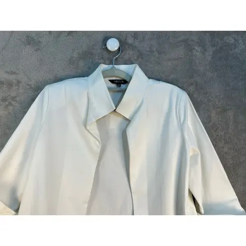Misook Jacket Small White Open Front 3/4 Sleeve Preppy Minimalist Flaw NWT