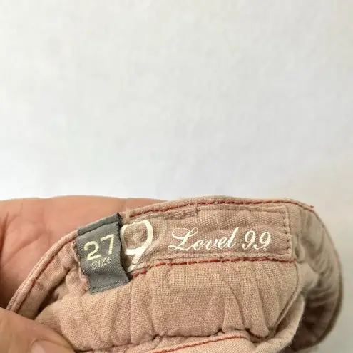 Level 99 100% Linen Utility Shorts Drawstring Pockets Breathable Pink size 27