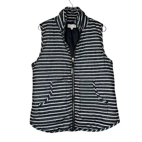 Mud Pie Women's Top Striped Zip Front Vest Closure Pockets Sleeveless Small