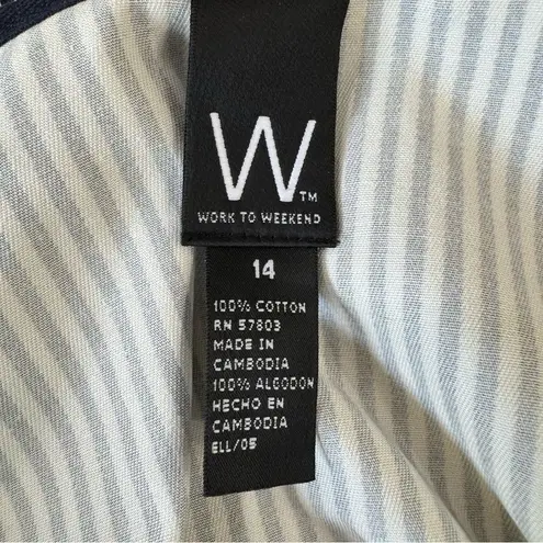 Navy and Ivory Striped Wrap Skirt Button Detail & Sash Tie by Work to Weekend Blue Size 14