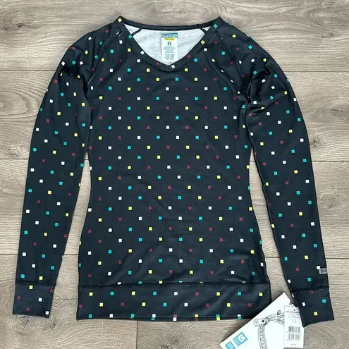 Burton Midweight V-Neck Layering Long Sleeve Top Black Print Size XS