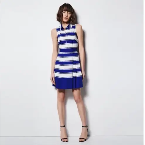 Milly for Design Nation Poplin Placket Pleated Woven Stripe Dress, 4