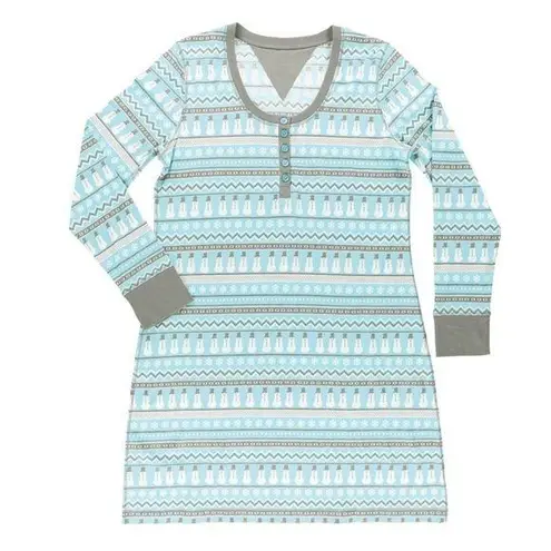 LAZY ONE Pajama Long Sleeve Shirt Nordic Snowman Christmas Print Light Blue S/M