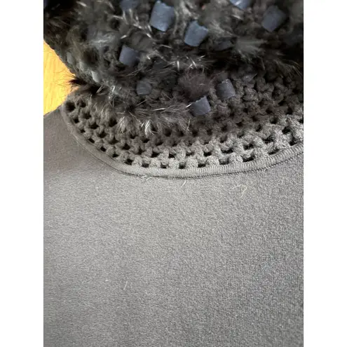 Yuka Vintage Faux Fur Trim Funnel Neck Knit Top Small Black