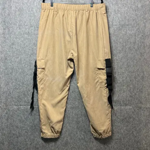 Cargo Pants Elastic Waist Buckle Detail Casual Trousers Beige Size 16 Tan