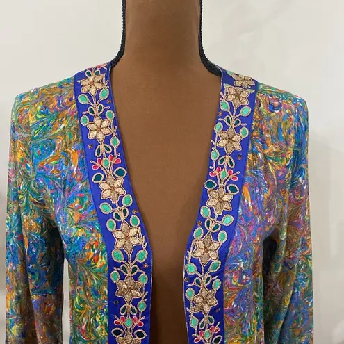 Soft Surroundings Cay Villa Cardigan colorful marble embroidered kimono size 2/4