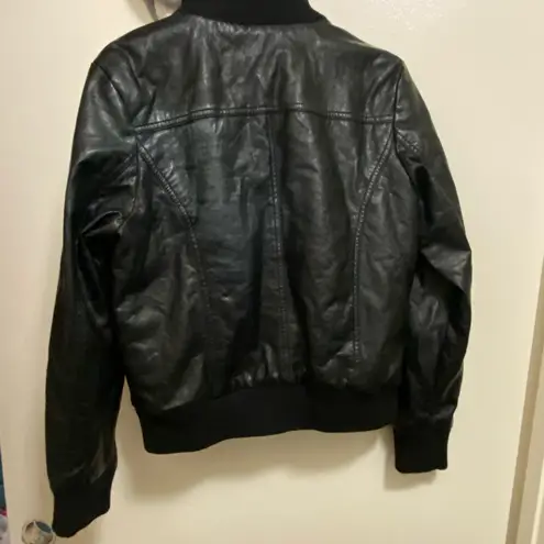 Cali 1850 Womens LA Faux Black Leather Jacket L & Attached Gray Fleece Hoodie