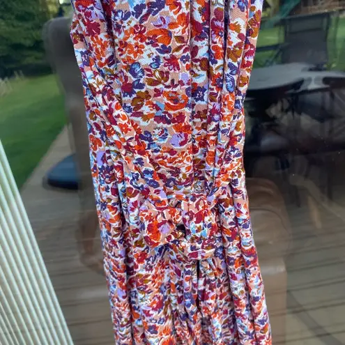 American Eagle  size medium one shoulder floral red brown midi dress