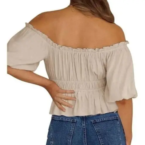 Dorose Off Shoulder Ruffle Top Neutral Milkmaid Size M