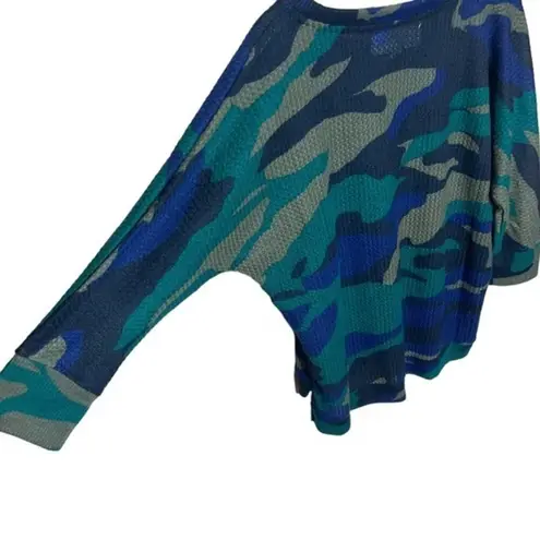 French Laundry Camo Waffle Knit 3/4 Sleeve Hi-Low Small