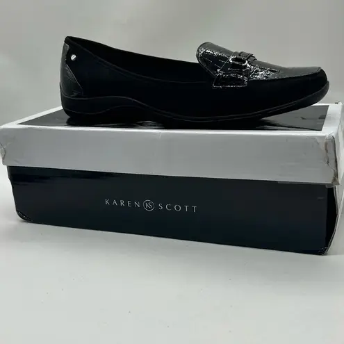 Karen Scott Shoes Womens 9M Black Croc Patent Leather Jazmin Loafers Flat NEW