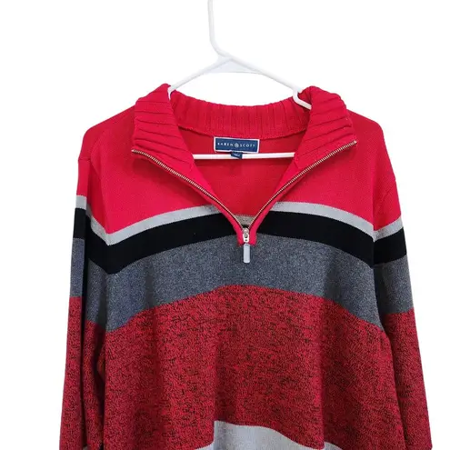 Karen Scott  Red Striped 1/4  Zip Neck Sweatshirt 100% Cotton Cozy Plus Size 2X