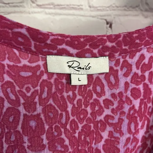 Rails Carla Magenta Cheetah print midi dress girly chic lined buttons Large