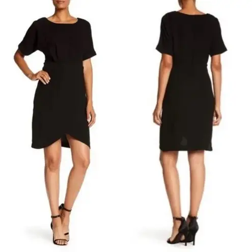 Bobeau Women’s Black Stretch Crepe Pleated Bodice Faux Wrap Dress Size XL