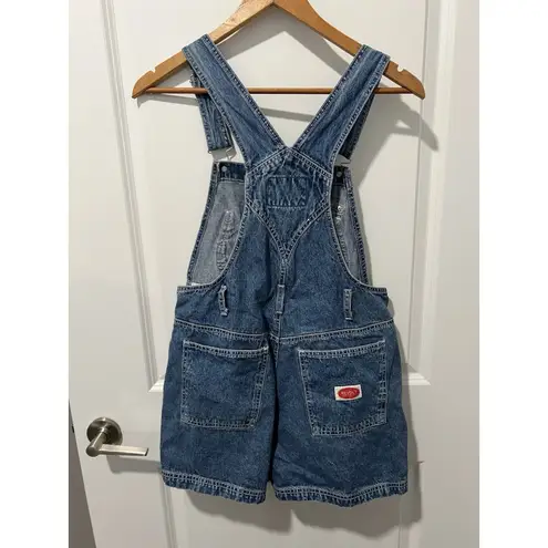 REVOLT Vintage 90's Bib Overalls Logo Pockets Denim Shorts Adjustable Medium Blue