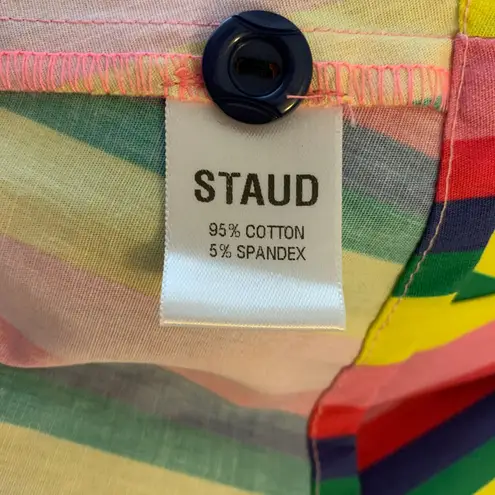 STAUD Alice Tie-front Striped Stretch-cotton Poplin Dress In Pink Stripe